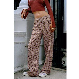 Urban Outfitters Colette Pull On Trouser Pants High Rise Wide Leg Retro Floral M